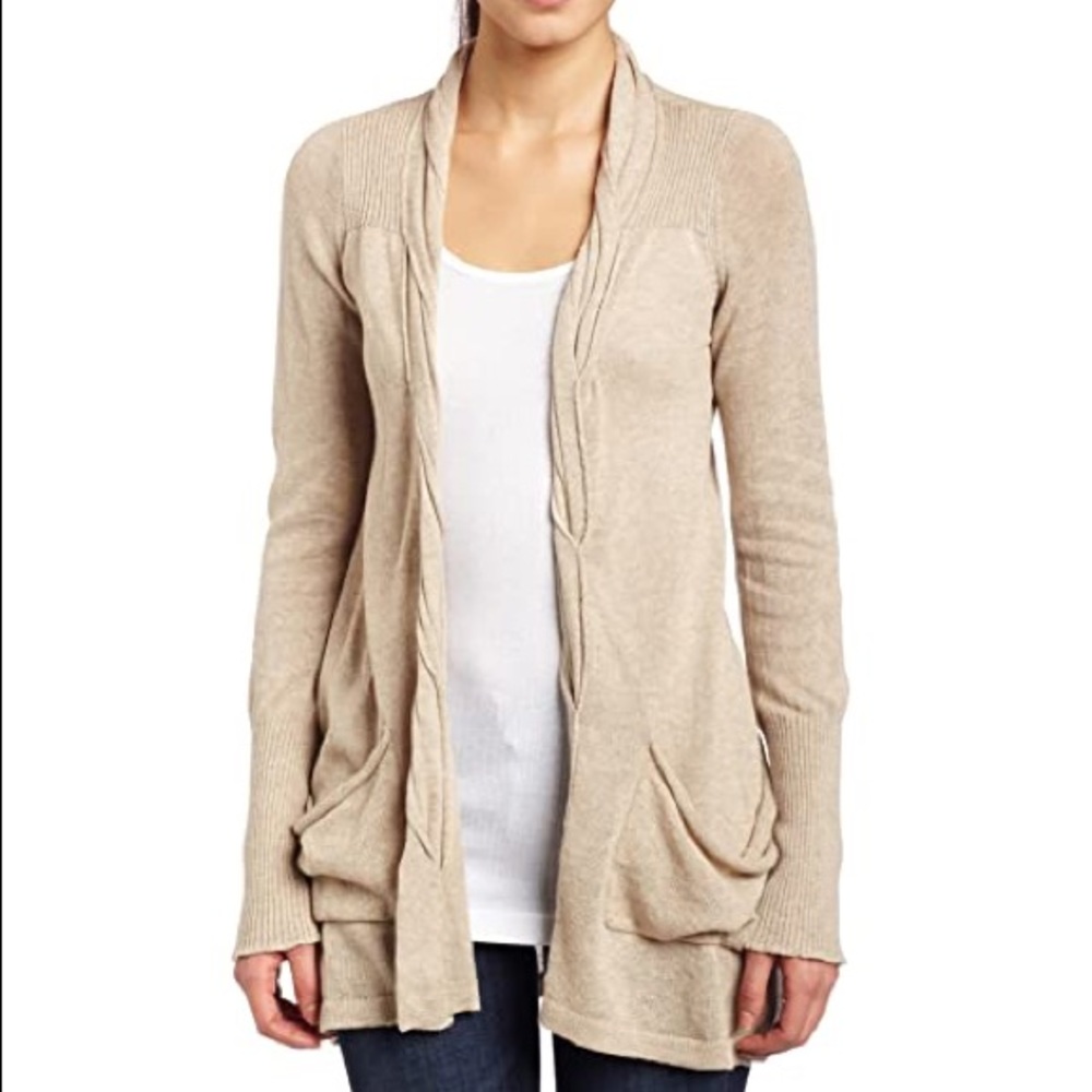 Revolve LAmade Twist Front Cardigan Dark Oatmeal Heather Size Medium NWT